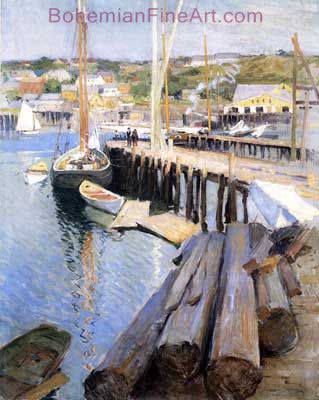 Willard Metcalf, Fish Wharves - Gloucester Fine Art Reproduction Oil Painting